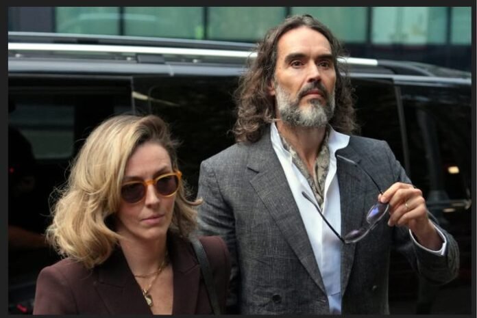 Russell Brand arrives at Southwark Crown Court in London as his trial on seven criminal charges begins.